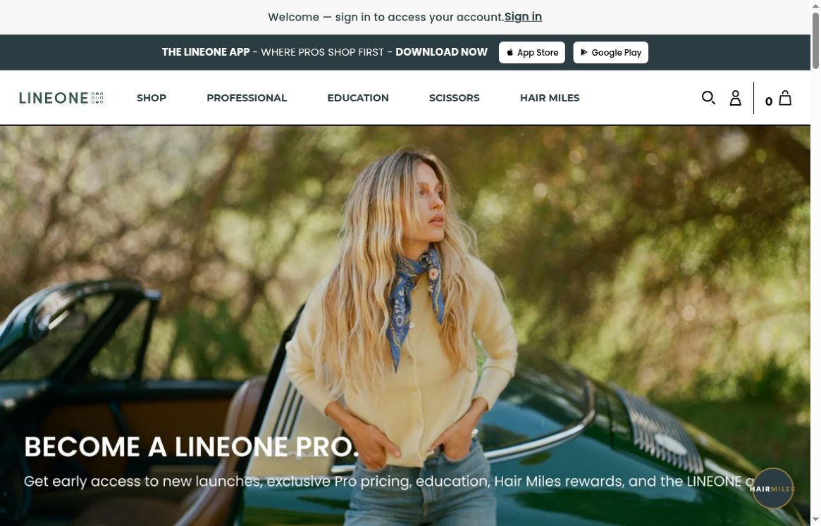LINEONE Hair website homepage